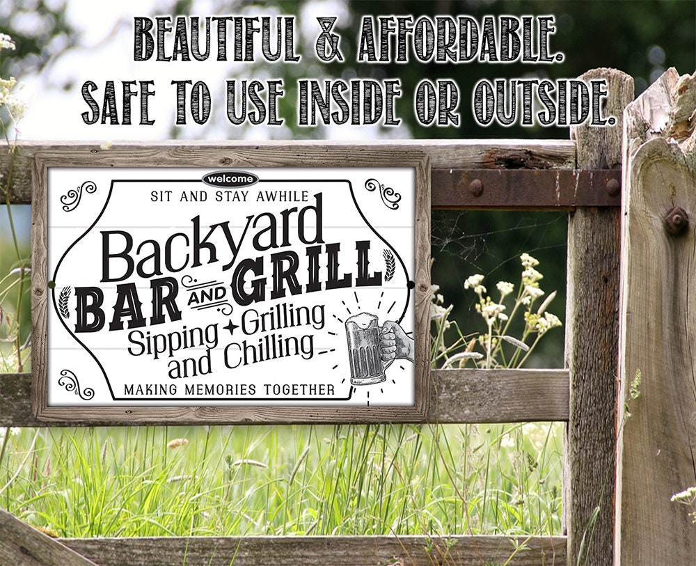 Backyard Bar & Grill – 8″ x 12″ or 12″ x 18″ Aluminum Tin Awesome Metal Poster