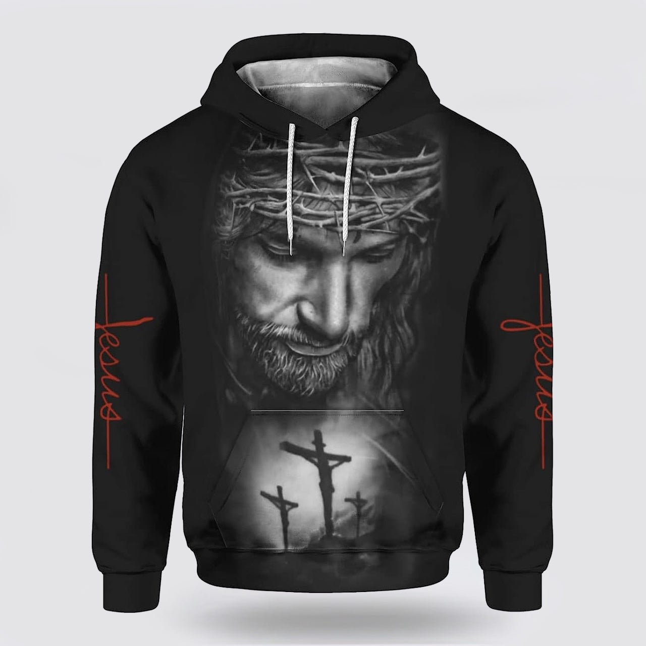 Jesus With Crown Of Thorns Cross 3D Hoodies For Women Men  Christian Apparel Hoodies