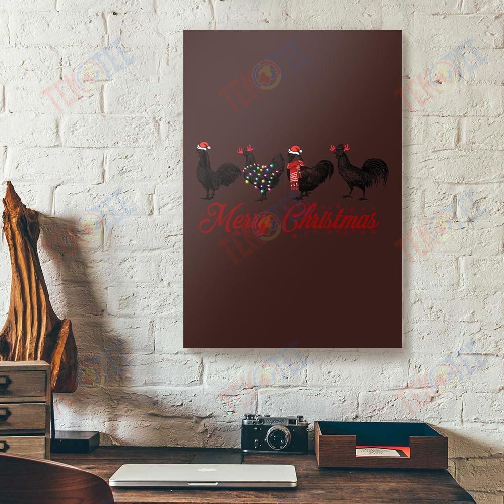 Custom Canvas Merry Christmas Chickens Vertical Canvas Wall Art Beautiful Canvas Wall Decor