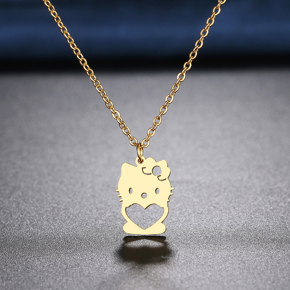 Stainless Steel Necklaces Cute Kitten Pendants Chain Choker Jewellery Fashion Necklace For Women Jewelry Party Friends Baby Gift alx