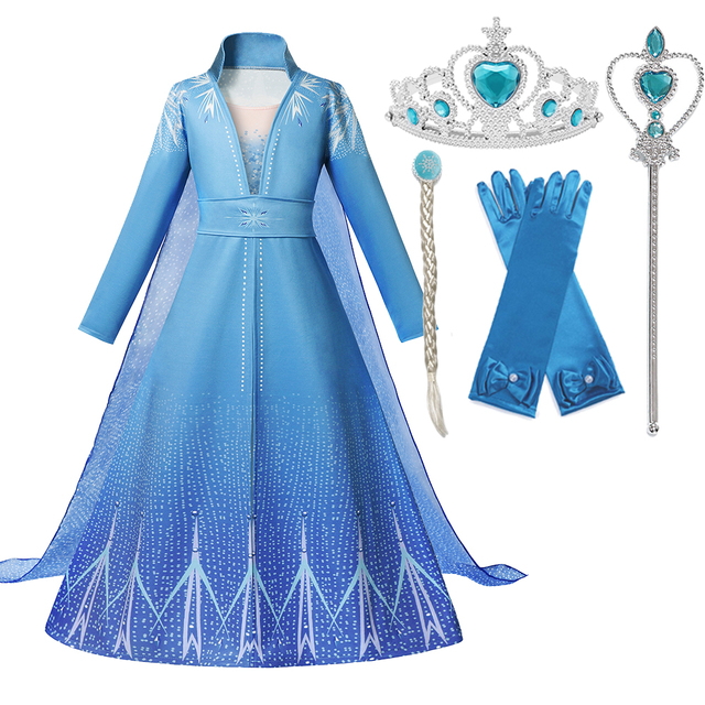 2021 New Frozen Elsa Dress Girls Summer Dress Princess Cosplay Costume For Kids Christmas Birthday Fancy Party Halloween Outfits alx