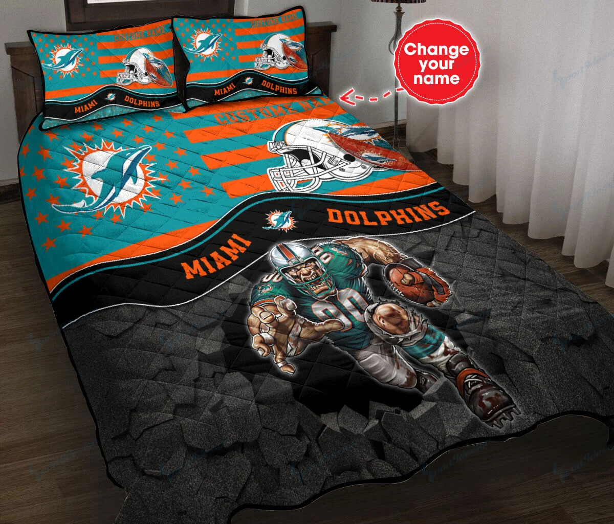 Miami Dolphins Personalized Quilt Set Bg20