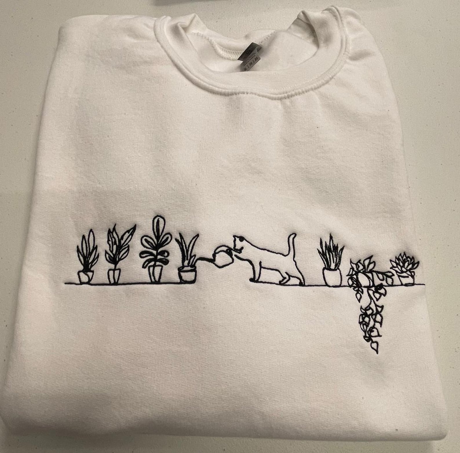 Embroidered Cat Watering Plants Sweatshirt 2D Crewneck Sweatshirt All Over Print Sweatshirt For Women Sweatshirt For Men Sws2456