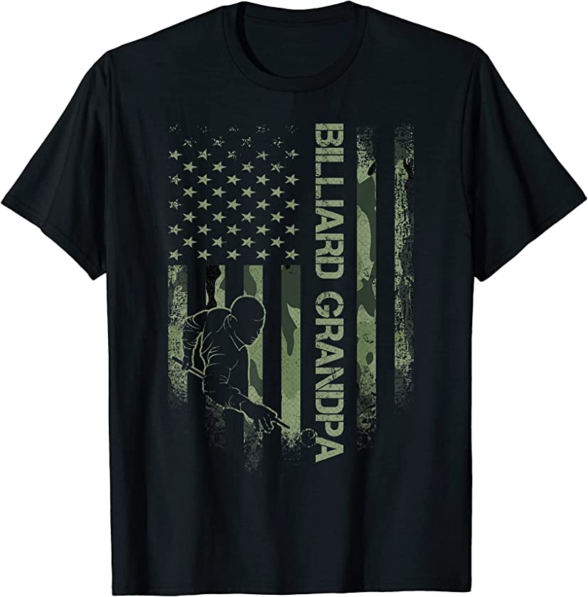 Vintage USA Camo Flag Proud Pool Billiard Snooker Grandpa T-Shirt