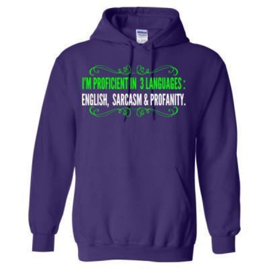 AGR Proficient In 3 Languages English Sarcasm And Profanity – Heavy Blend™ Hooded Sweatshirt