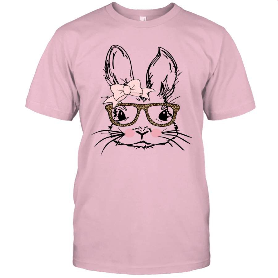 Easter Bunny Face Leopard Print Glasses Easter Gift Shirt