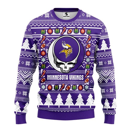 Minnesota Vikings Grateful Dead Christmas Gift For Fan Ugly Wool Sweater Christmas