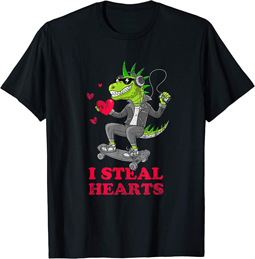 Boys and Men I Steal Hearts Funny Birthday Dinosaur T-rex T-Shirt