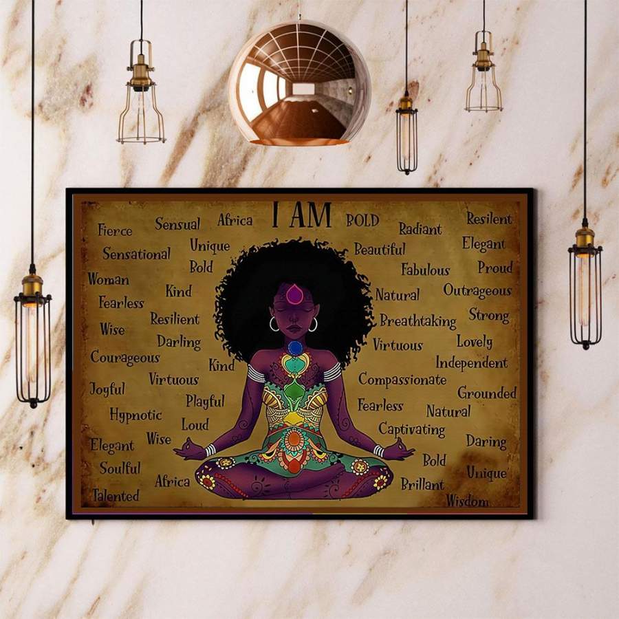 Yoga black girl i am africa bold radiant paper poster no frame/ wrapped canvas wall decor full size