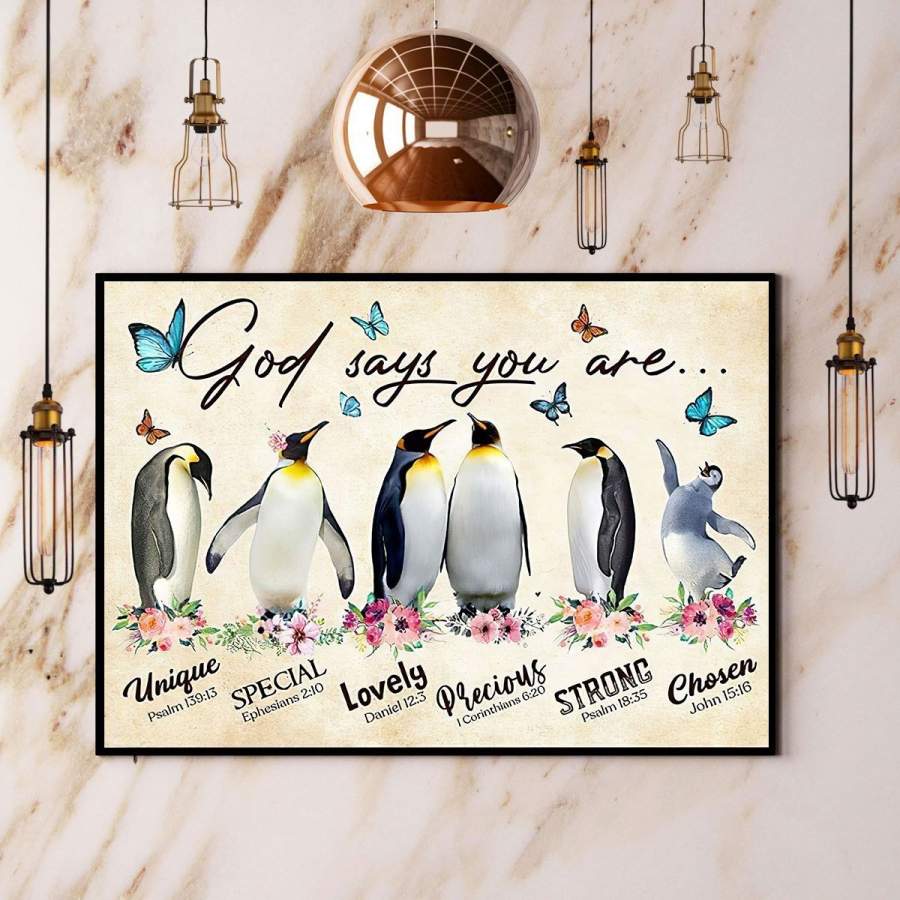 Penguin God Says You Are Unique Special Lovely Strong Paper Poster No Frame/ Wrapped Canvas Wall Decor Full Size