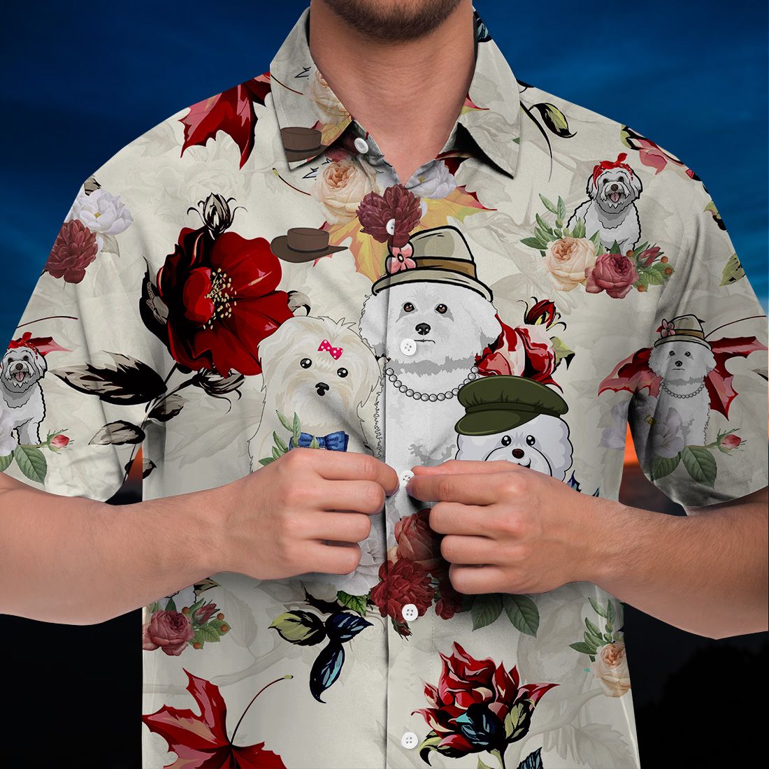 Bichon Frise Hawaiian Shirt 90s Flower