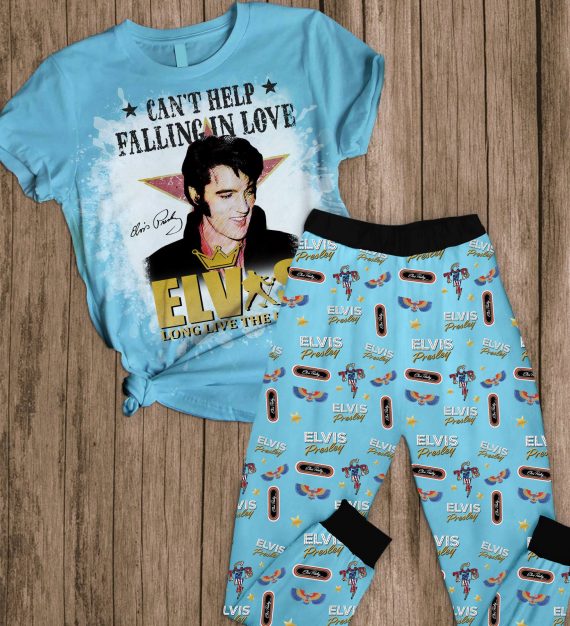 Gift For Elvis Presley Fan  Can T Help Falling In Love Elvis Long Live The King Blue Christmas Gifts Pajamas Tshirt Pyjama Pant Set Hg