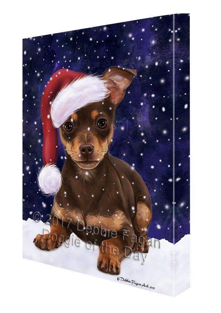 Let It Snow Christmas Holiday Chihuahua Puppy Dog Wearing Santa Hat Canvas Wall Art D224