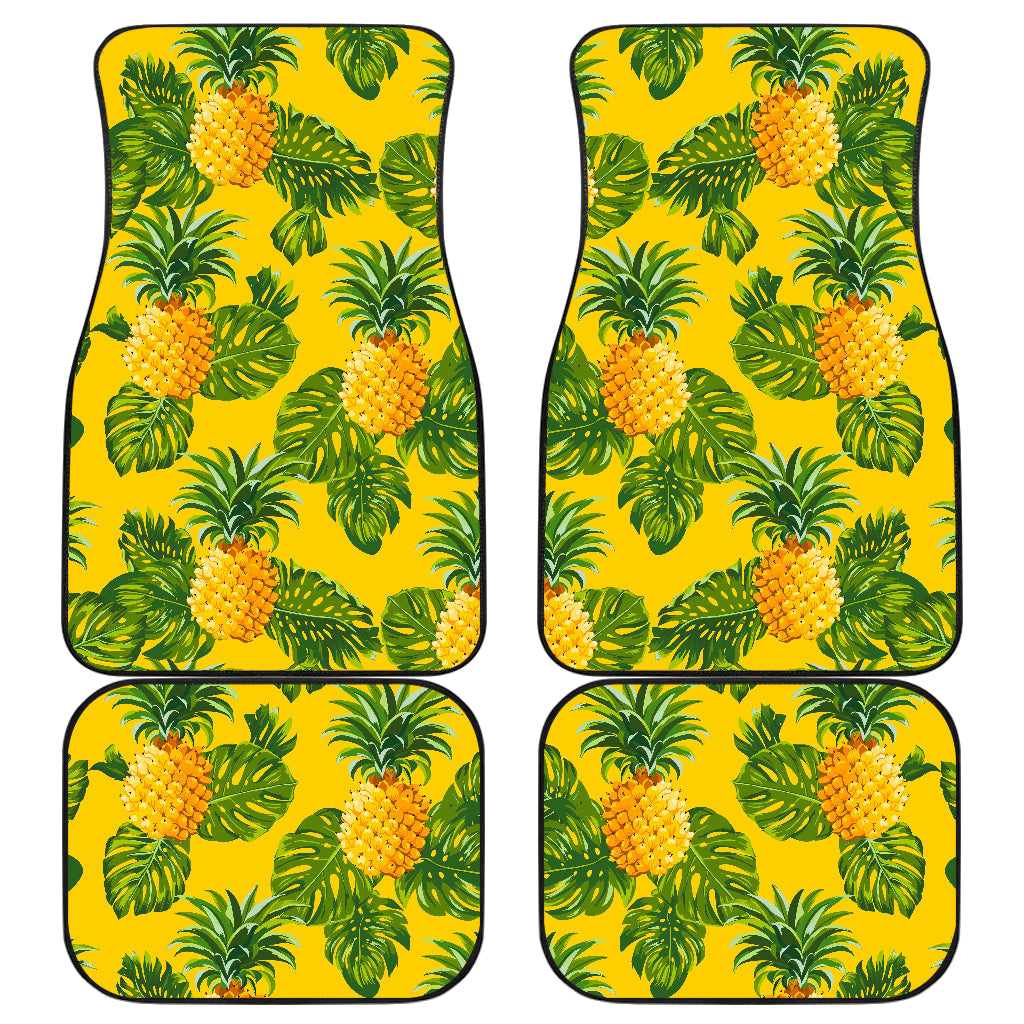 Yellow Tropical Pineapple Pattern Print Front And Back Car Floor Mats, Front Car Mat