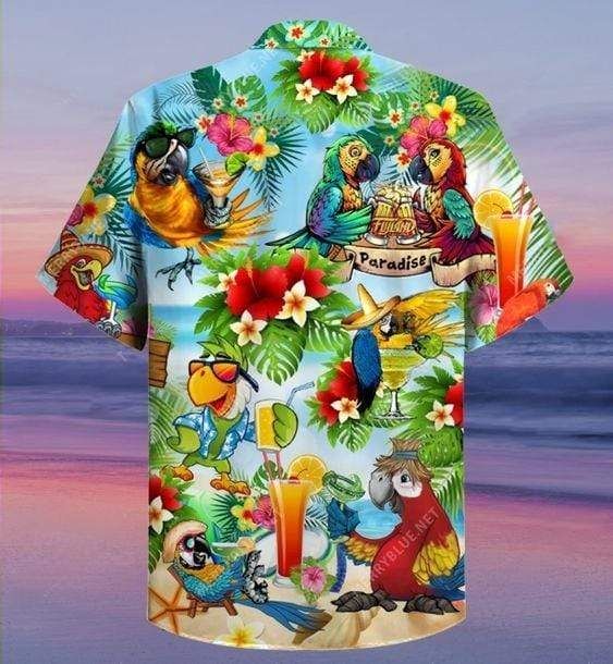 Get Here Hawaiian Aloha Shirts Parrots Cocktails Paradise