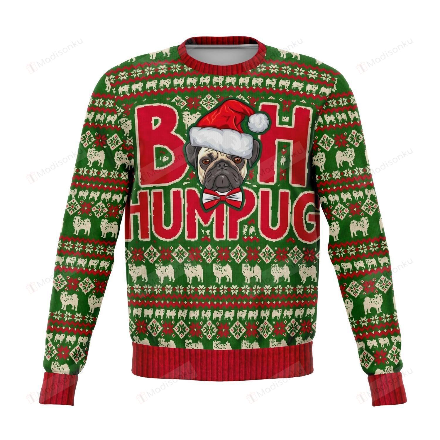 Bah Humpug Pug Ugly Christmas Sweater, All Over Print Sweatshirt