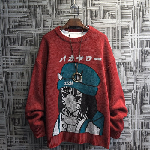 Couple Cartoon Print Sweater Japanese Knitting Pullovers