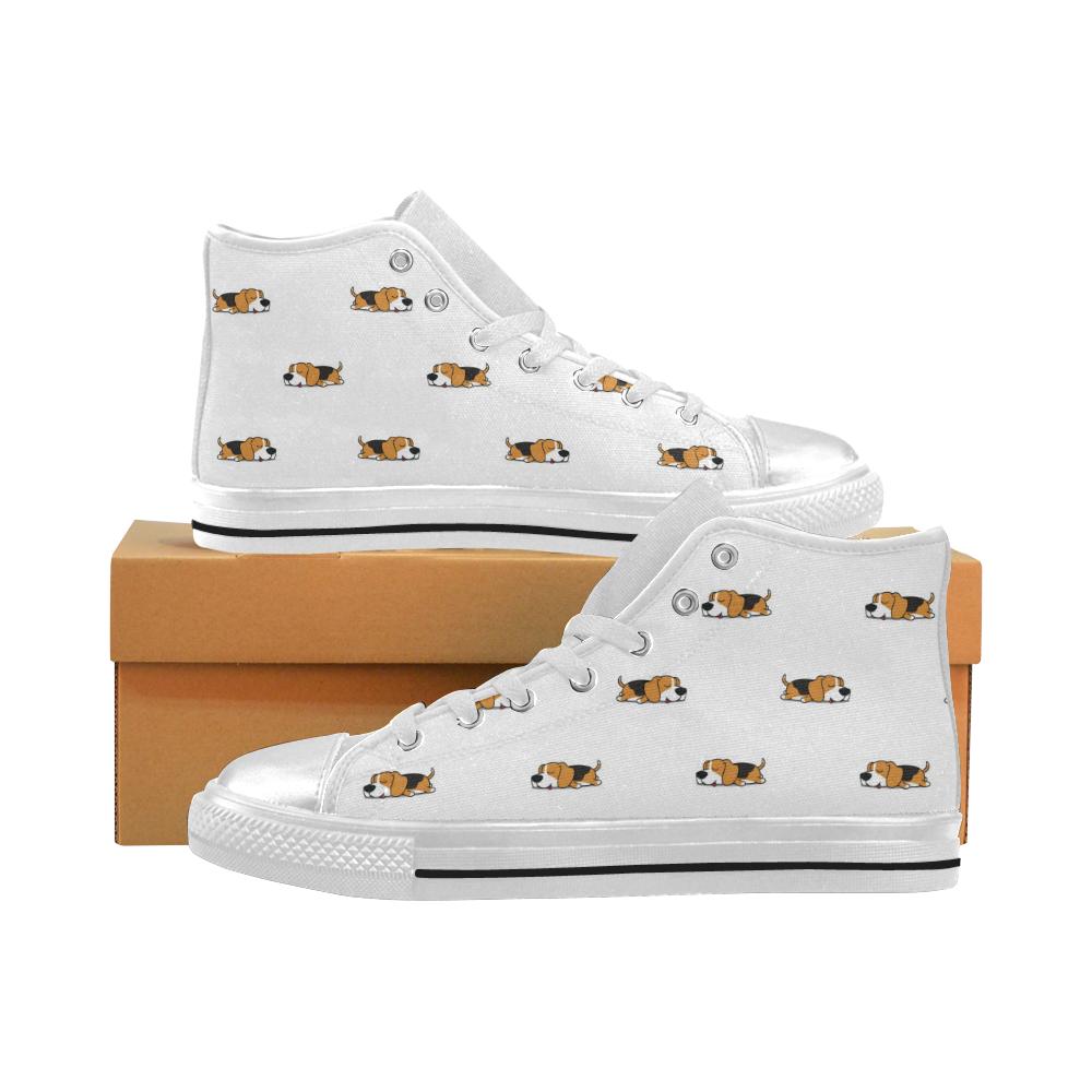 Cute beagle dog sleeping pattern Women's High Top Shoes White POD Design By Facetotes Fashion Design by Facetotes Fashion