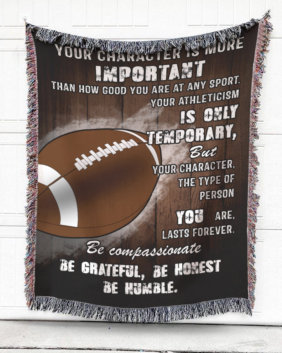 Woven Throw For Sports Lovers Birthday Gift, Your Character Is More Important, Cotton Blanket