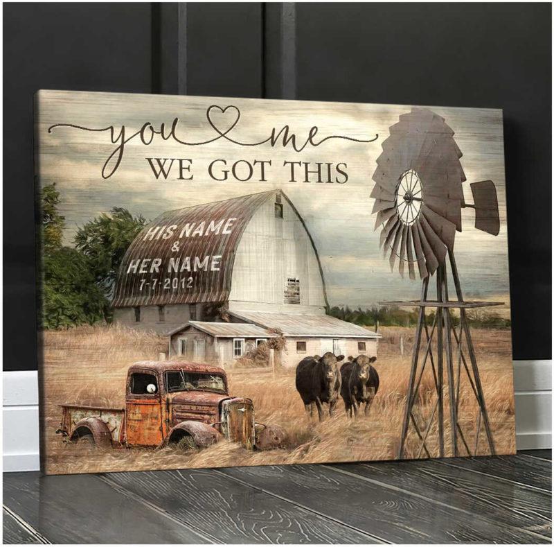 Personalized Couple Cow Canvas And Poster, Wall Decor, Canvas Instructure Wall Art – Couple Farm Canvas And Poster, Wall Decor, Canvas Instructure – Gift For Him – Gift For Her