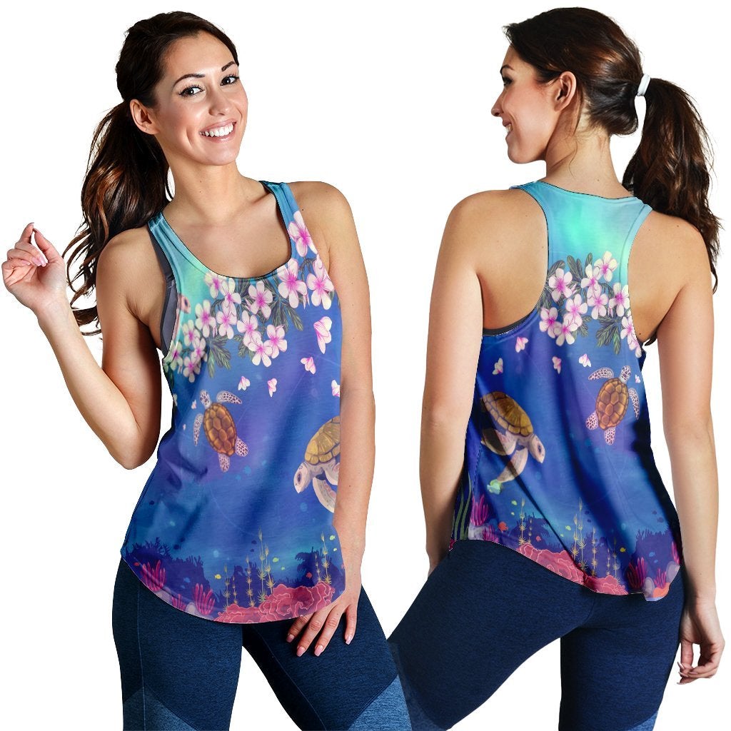 Hawaii Turtle And Plumeria Pattern Polynesian Racerback Tank Ah Ha108538