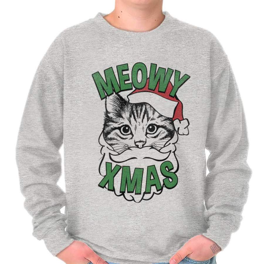 Meowy Christmas Cat Kitten Trendy Cool Fashion Funny Christmas Sweatshirt