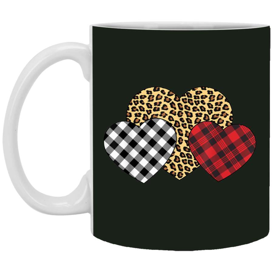 Three Hearts Leopard Buffalo Plaid Valentine’s day Girl Kid Mug