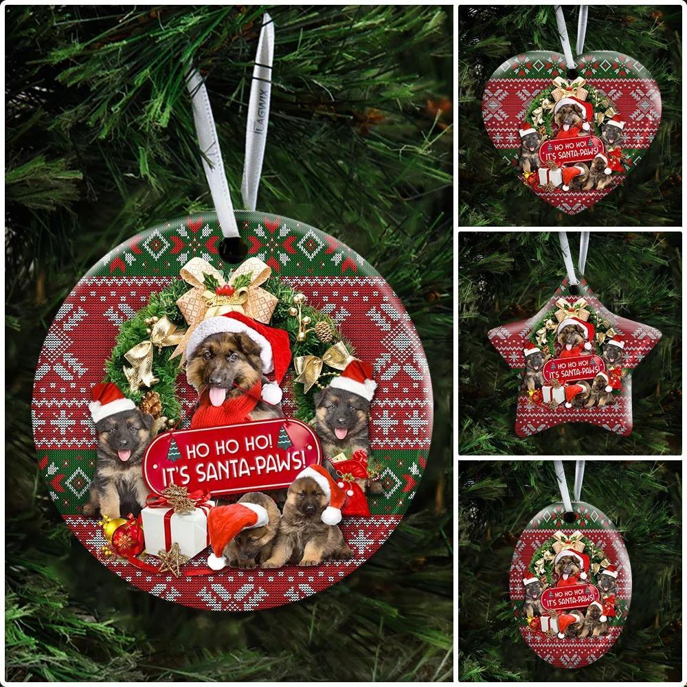 German Shepherd Ho Ho Ho Its Santa Paws Ceramic Ornament Christmas Home Decor