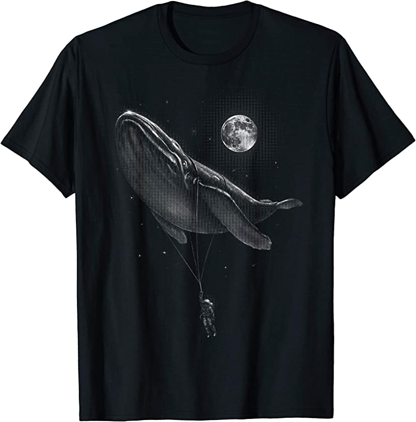 Astronaut Hitching A Ride Moon Stars Whale Outer Space Funny T-Shirt