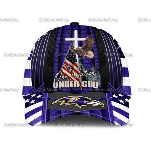 Baltimore Ravens One Nation Under God 3D Classic Cap Gift For Fan Football Lovers