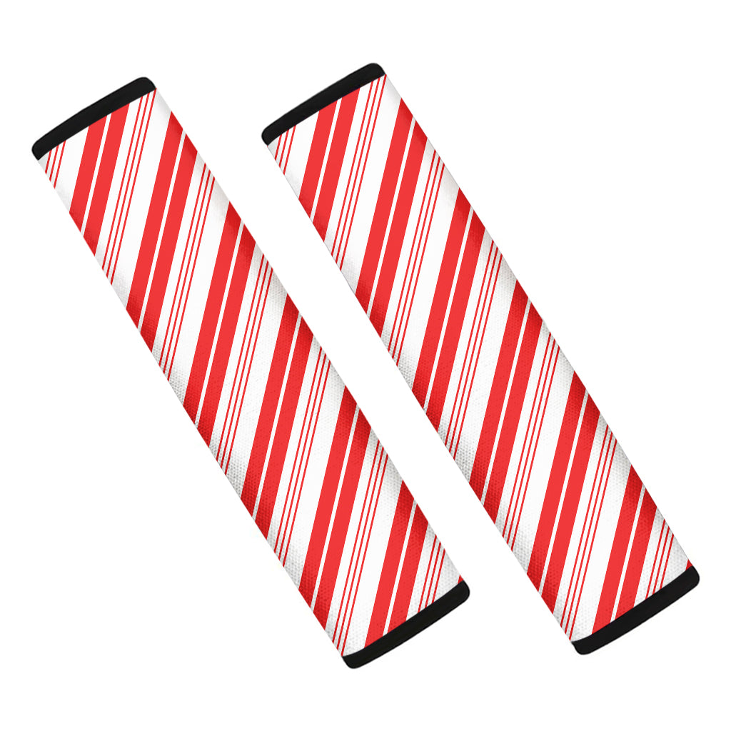 Red And White Candy Cane Stripe Print Car Seat Belt Covers