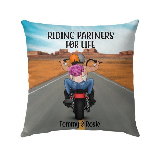 Personalized Pillow, Motorcycle Couple – Riding Partners For Life, Gift For Motorcycle Lovers