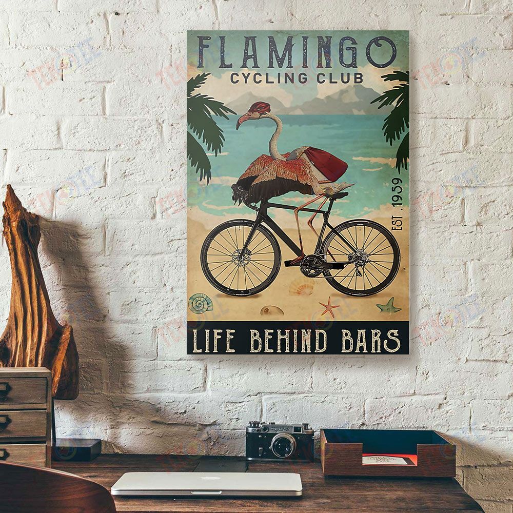 Canvas Prints Flamingo Cycling Club Life Behind Bars Gallery Wrapped Canvas Wall Art Home Decor