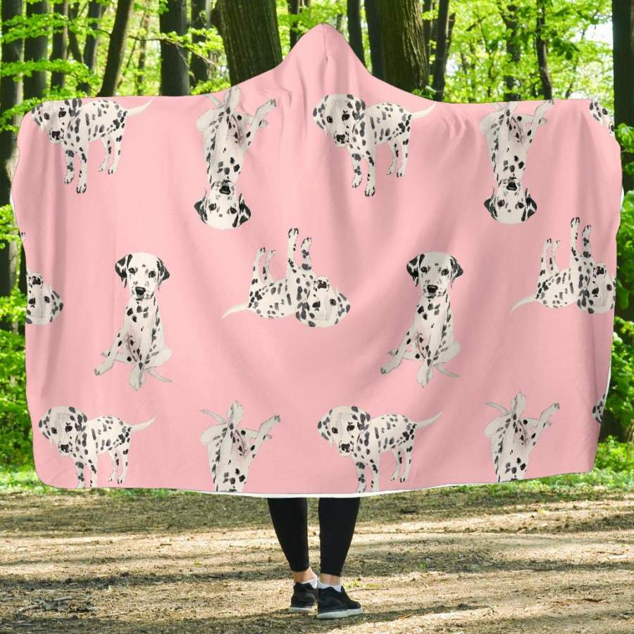 Puppy Dog Dalmatian Pattern Print Hooded Blanket