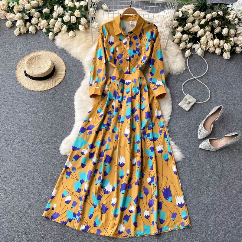 Banulin 2021 Autumn Runway Long Dresses Women’s Long Sleeve Gorgeous Flower Print Buttons up Holiday Party Dress Robe Longue alx