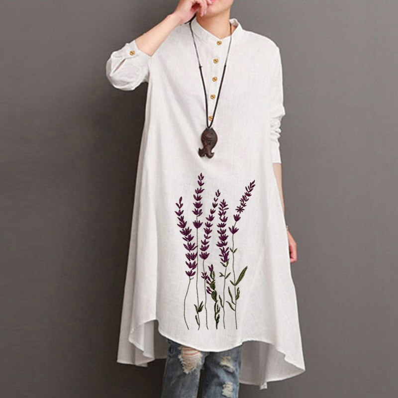 ZANZEA Vintage Autumn Embroidery Floral Blouse Women Long Sleeve Tops Tunic Female Cotton Linen Blusas Long Shirt Casual Chemise alx