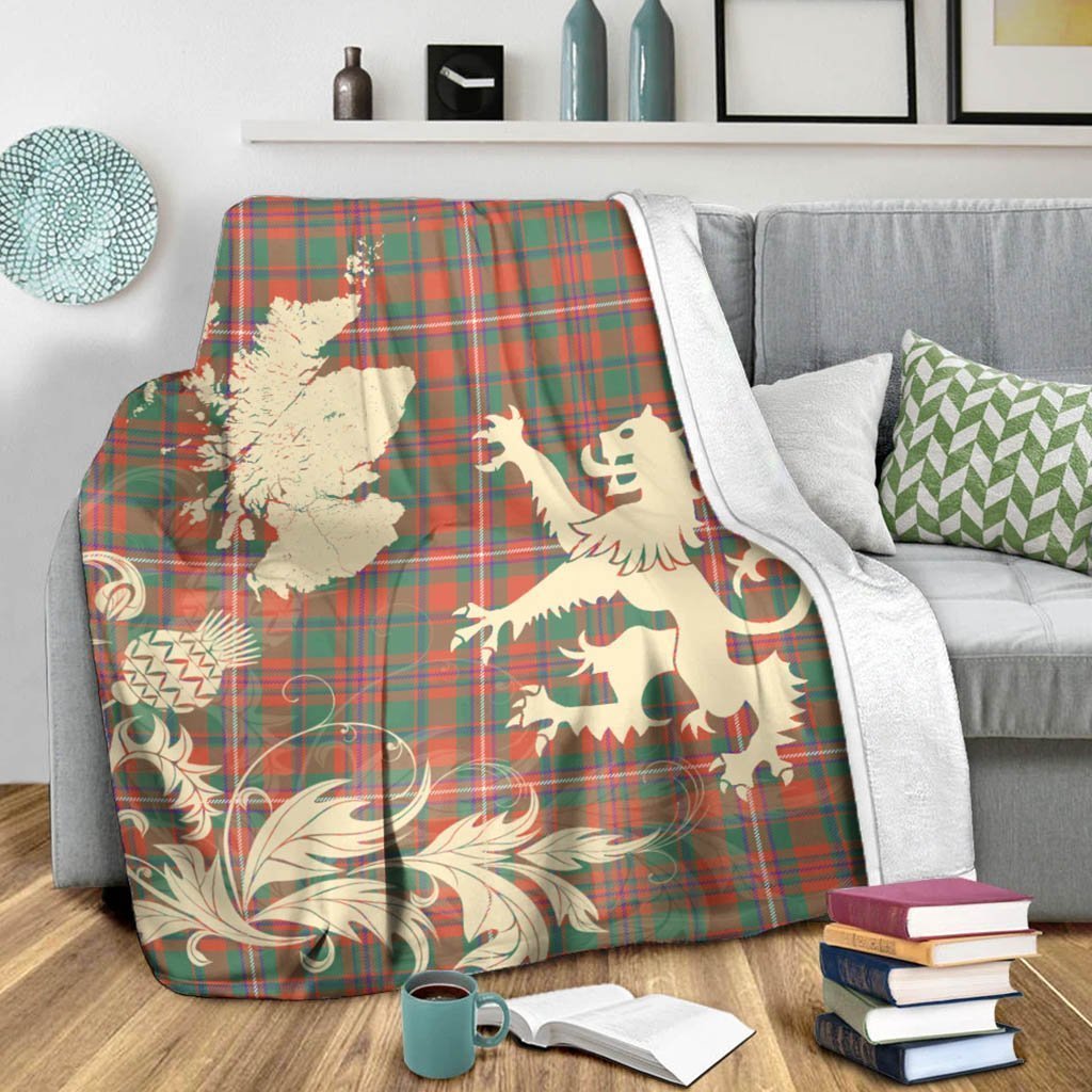 Tartan Blanket Mackinnon Ancient Tartan Scotland Lion Thistle Map Plaid Blanket