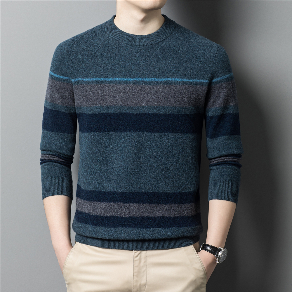 COODRONY Brand 100% Merino Wool O-Neck Striped Knit Sweater Men Clothing Autumn Winter New Arrival Classic Pullover Homme Z3046 alx