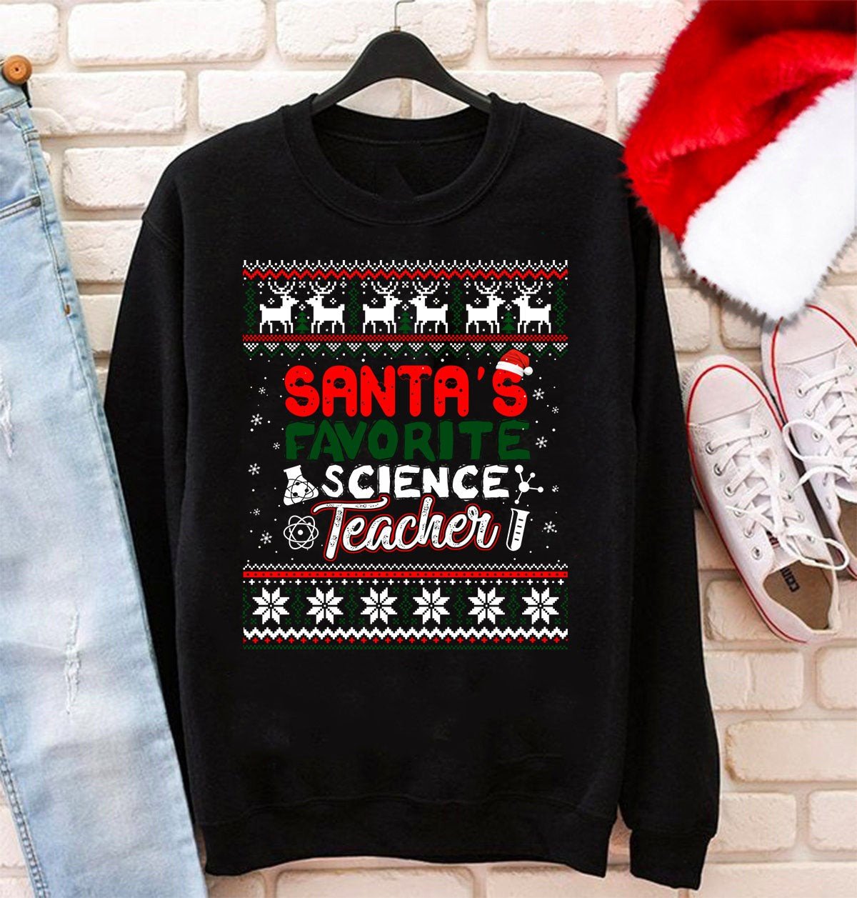 Santa’S Favorite Science Teacher Christmas Ugly Sweatshirt Christmas Gifts For Teachers