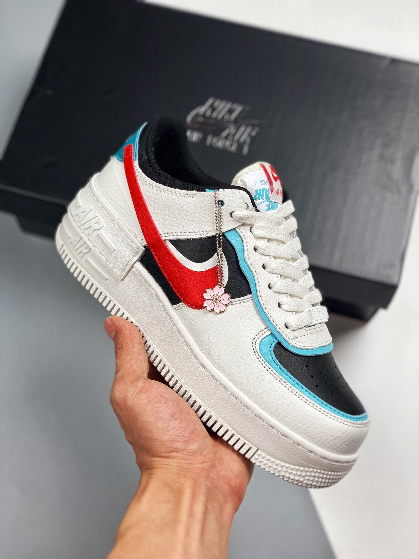 Nike Air Force 1 Shadow WhiteBleached Aqua-Black-Chile Red 5339998