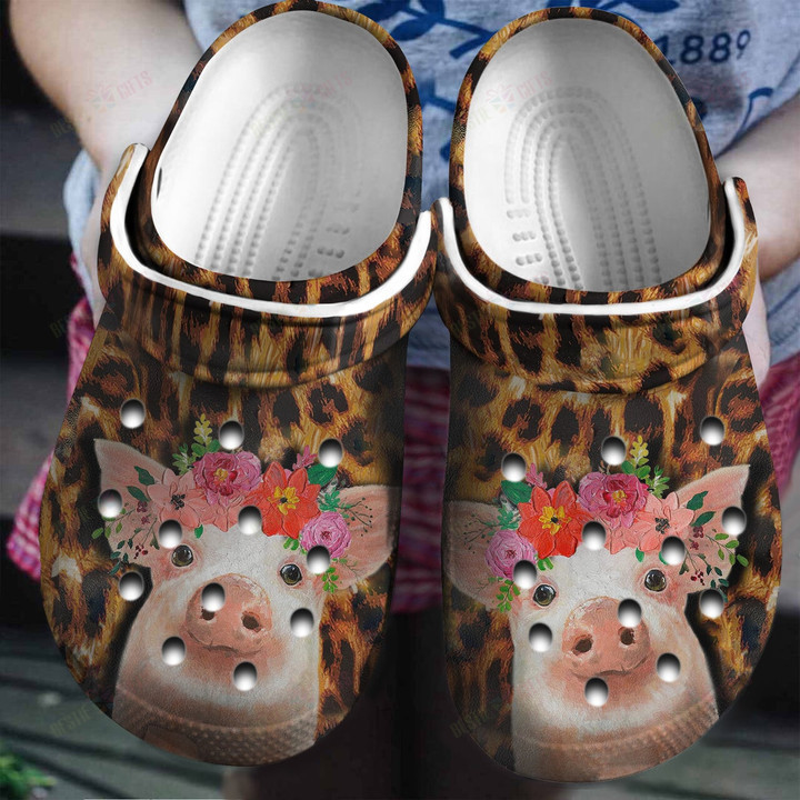 Pig With Leopard Background Crocs Classic Clogs Shoes