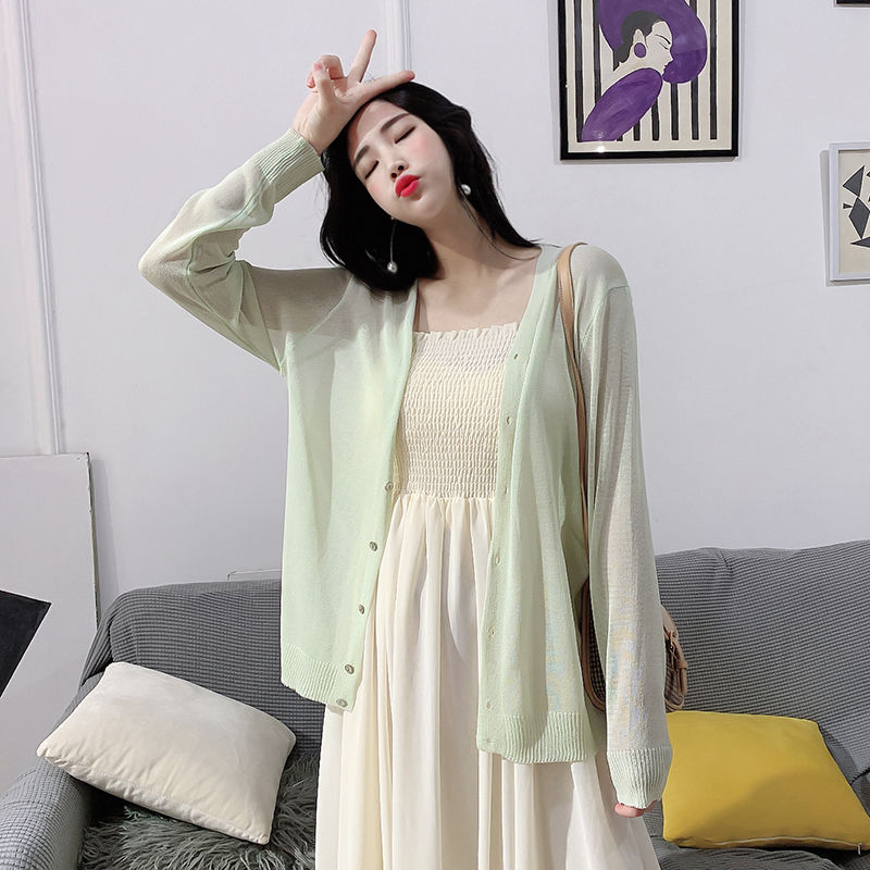 Cardigans Women Thin Summer Solid Sunscreen Casual See-through Long Sleeve Knitted Sweaters Womens Simple Loose Korean Style New alx