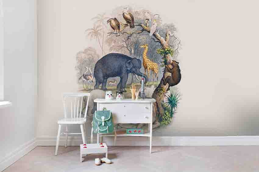 3D Hand Painted Tree Animals Wall Mural Wallpaper A219 Lqh