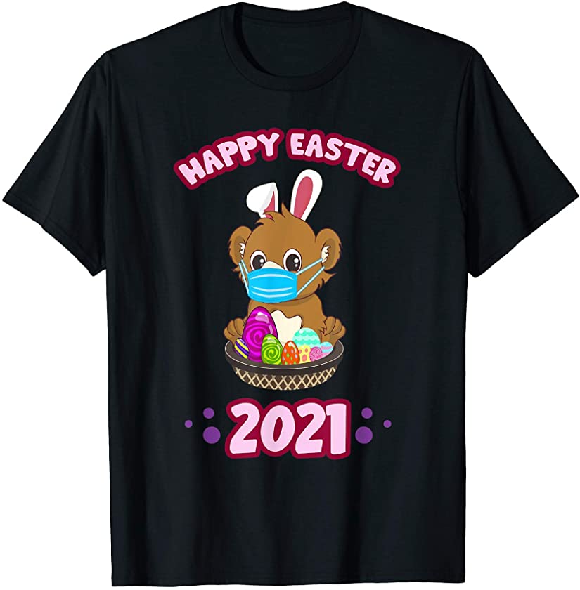 Easter 2021 Bear Bunny and Eggs Social Distancing T-Shirt