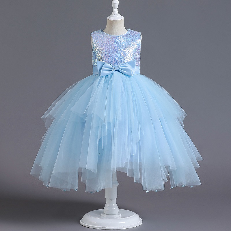 Summer Kids Clothes Romantic Flower Girl Dresses Sweet Irregular Ball Gown Sequin Princess Dress Baby Girl Clothes Formal Dress alx