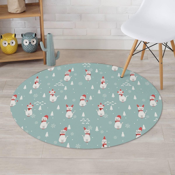 Christmas Cat Print Round Rug