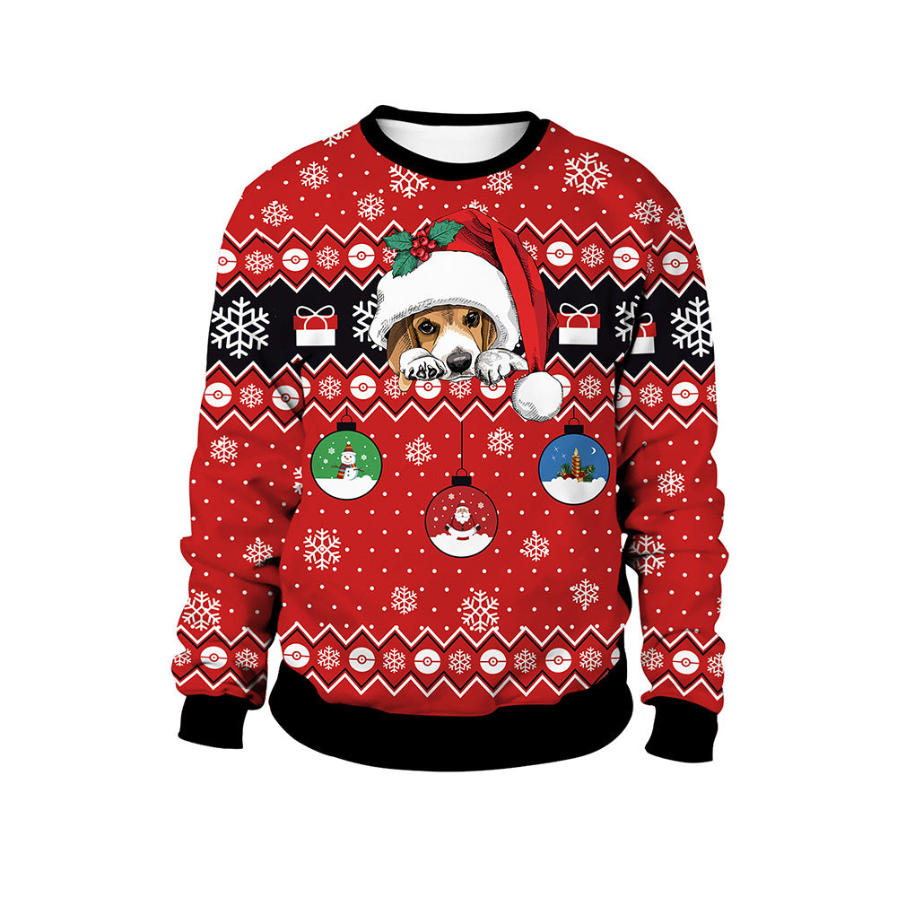 Christmas Cute Puppy Pullover Round Neck Couple Sweater