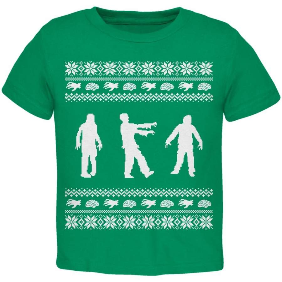 Zombie Ugly Christmas Sweater Green & White Toddler T-Shirt