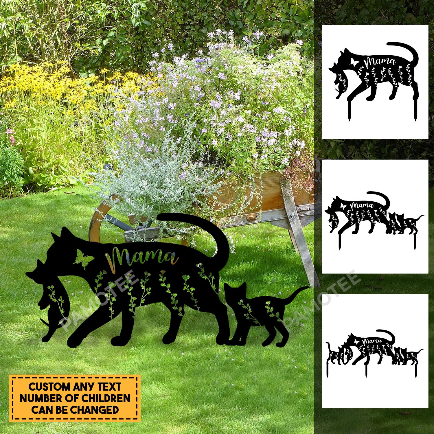 Custom Cute Cat Mom And Kittens Metal Garden Art, Kitties Exterior Steel Art