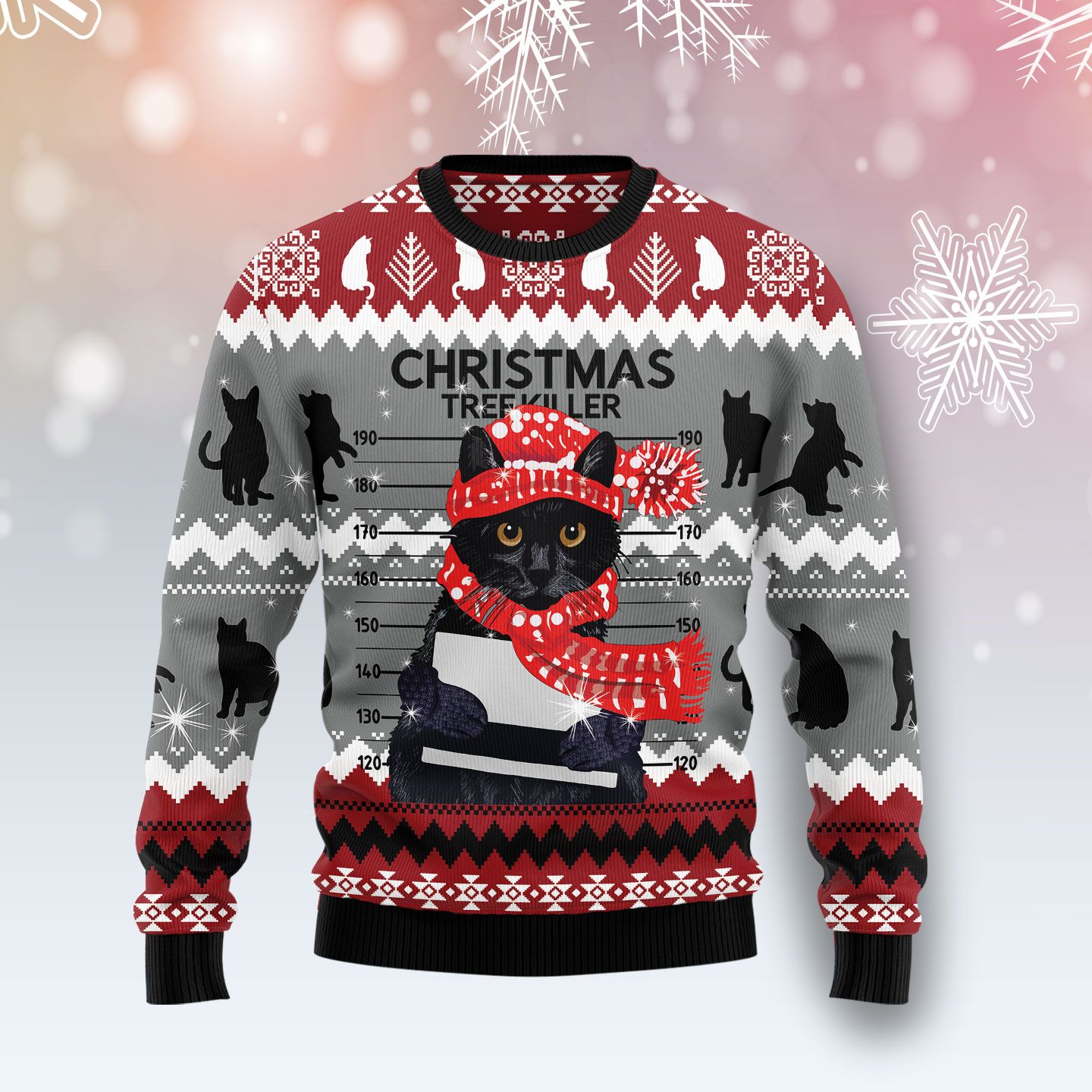 Black Cat Tree Killer Ugly Christmas Sweater | For Men & Women | Adult | Us5081